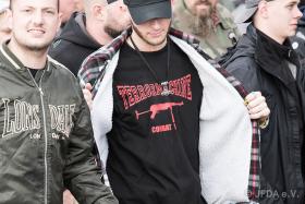 Robin-Oliver Band und Maurice Pollei beim Neonaziaufmarch am 3.10.2019 in Berlin-Mitte (Foto: JFDA e.V.)